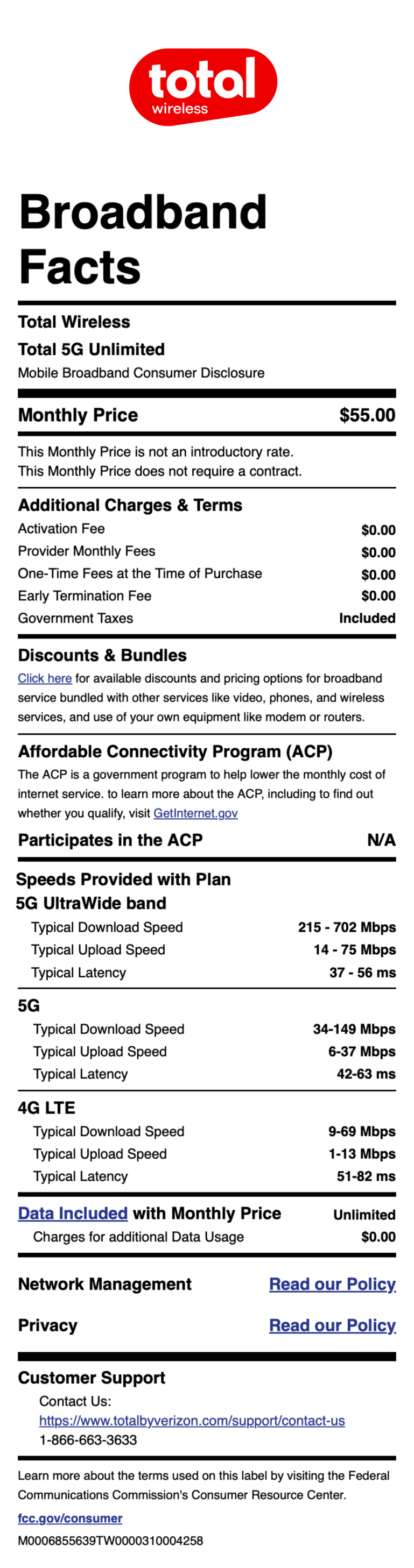 Total Wireless Broadband Facts
